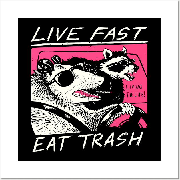 Live Fast Eat Trash And Get Hit By A Car Raccoon Opossum Wall Art by ADODARNGH